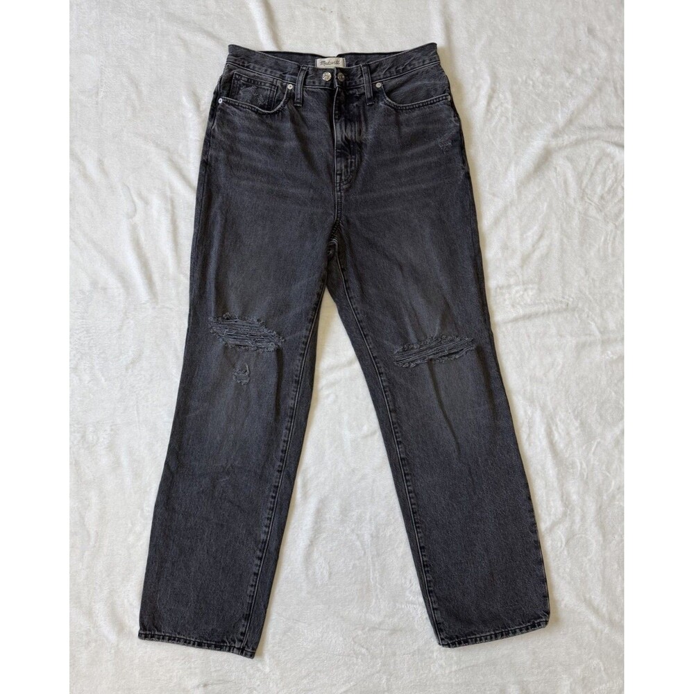 Madewell Baggy Straight Jeans Sz 28 Cavell Wash Ripped Edition Black 100% Cotton